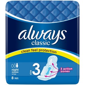 نوار بهداشتی آلویز کلاسیک کلین سایز ویژه شب Always Classic Clean Feel تعداد 8 عدد